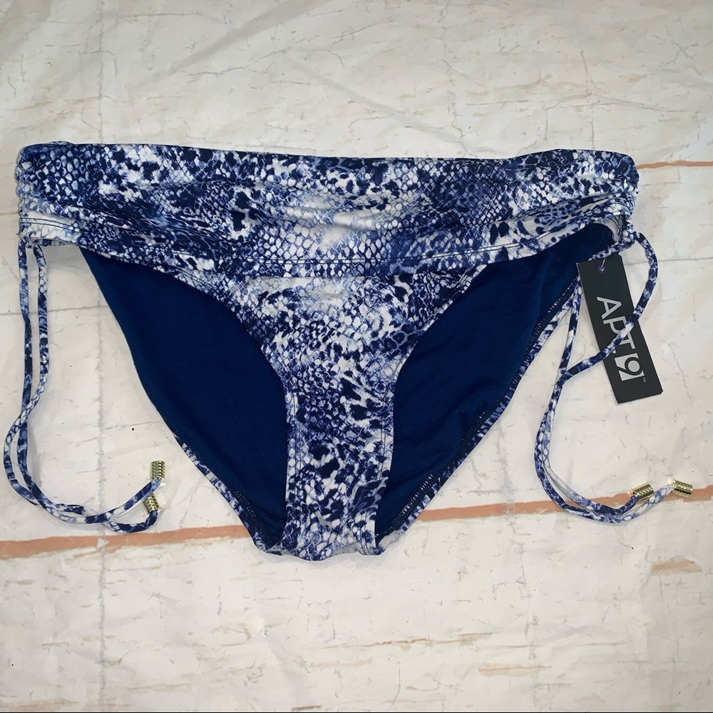 Women’s Apt 9 Blue White Snakeskin Hipster Swimsuit Bikini Swim Bottoms M NWOT